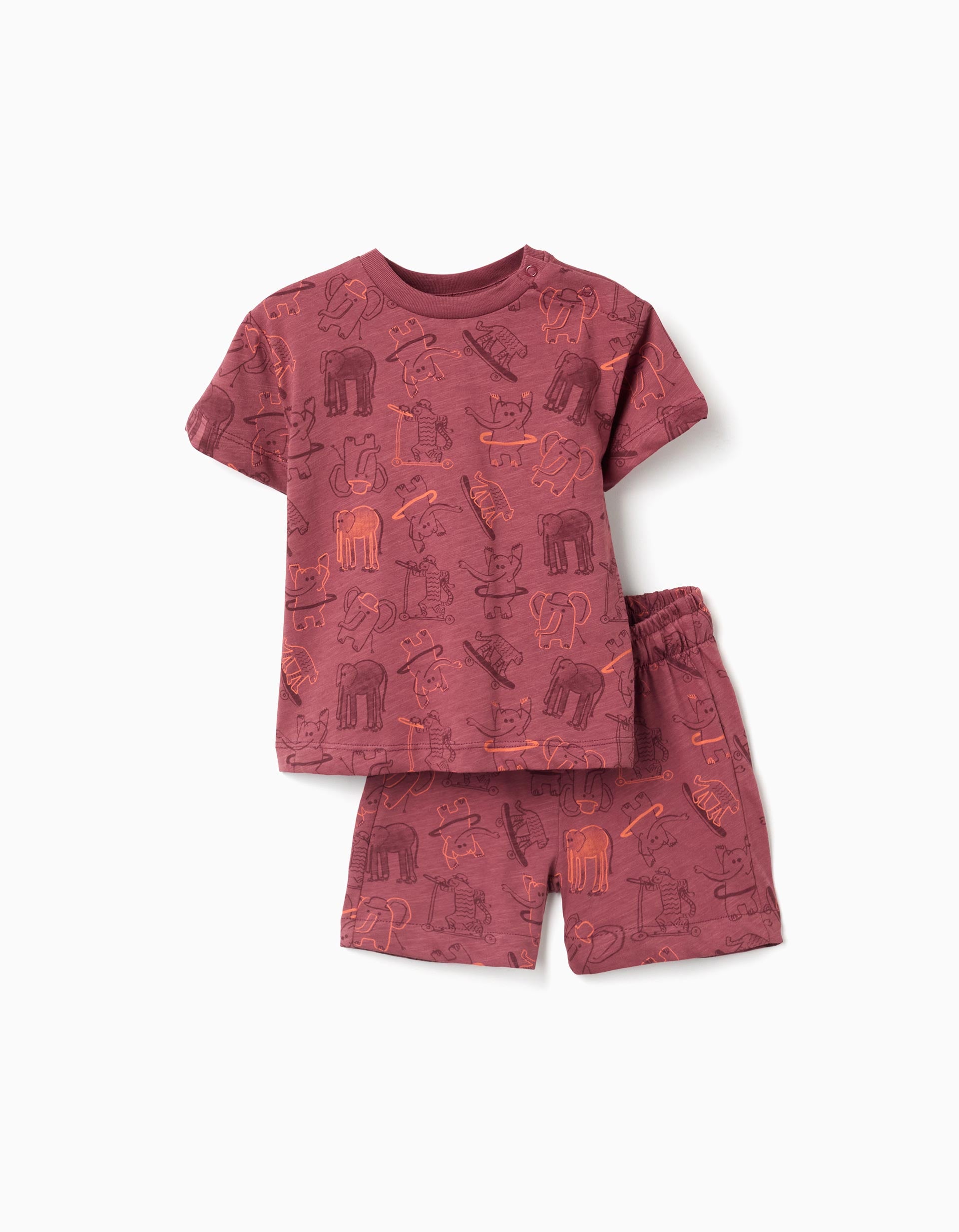 T-shirt e calções de algodão com motivo para bebé menino, vermelho-escuro