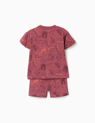 T-shirt et short avec motif d'animaux pour bébé garçon, rouge foncé