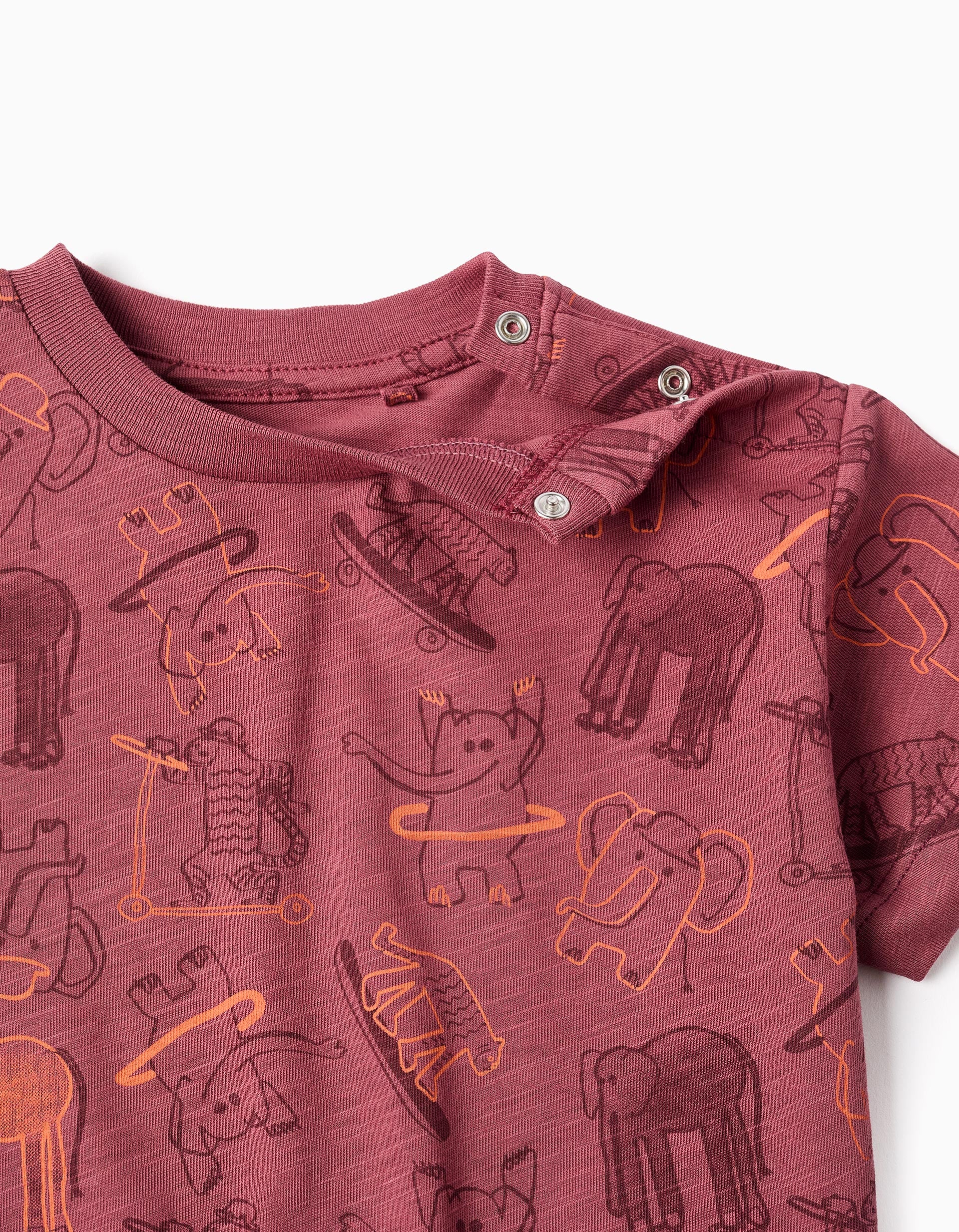 T-shirt e calções de algodão com motivo para bebé menino, vermelho-escuro