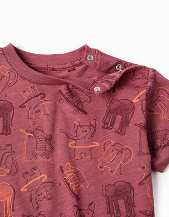 T-shirt et short avec motif d'animaux pour bébé garçon, rouge foncé