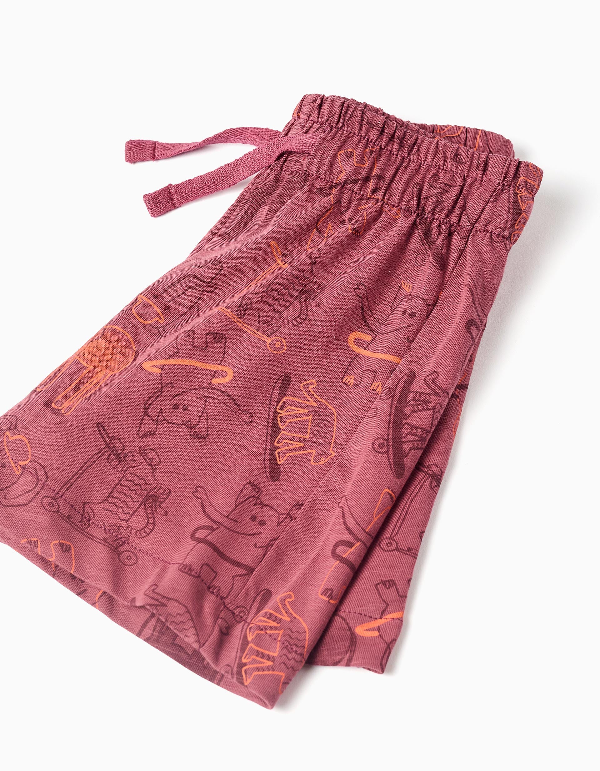 T-shirt e calções de algodão com motivo para bebé menino, vermelho-escuro