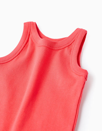 Ribbed cotton tank top for girls, coral