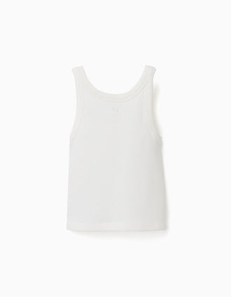 Ribbed cotton tank top for girls, white