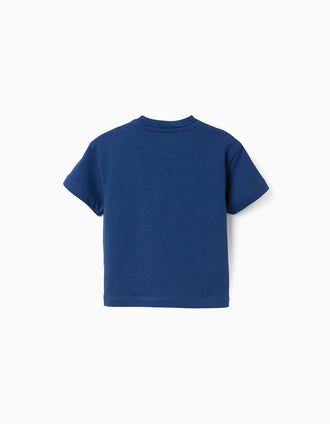 Cotton T-shirt with elephant print for baby boys, dark blue