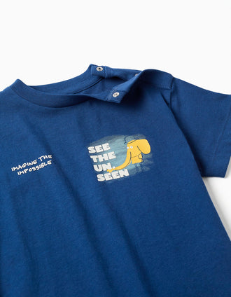 Cotton T-shirt with elephant print for baby boys, dark blue