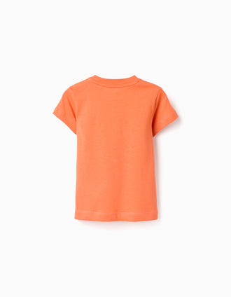 Cotton T-shirt with elephant print for baby boys, orange