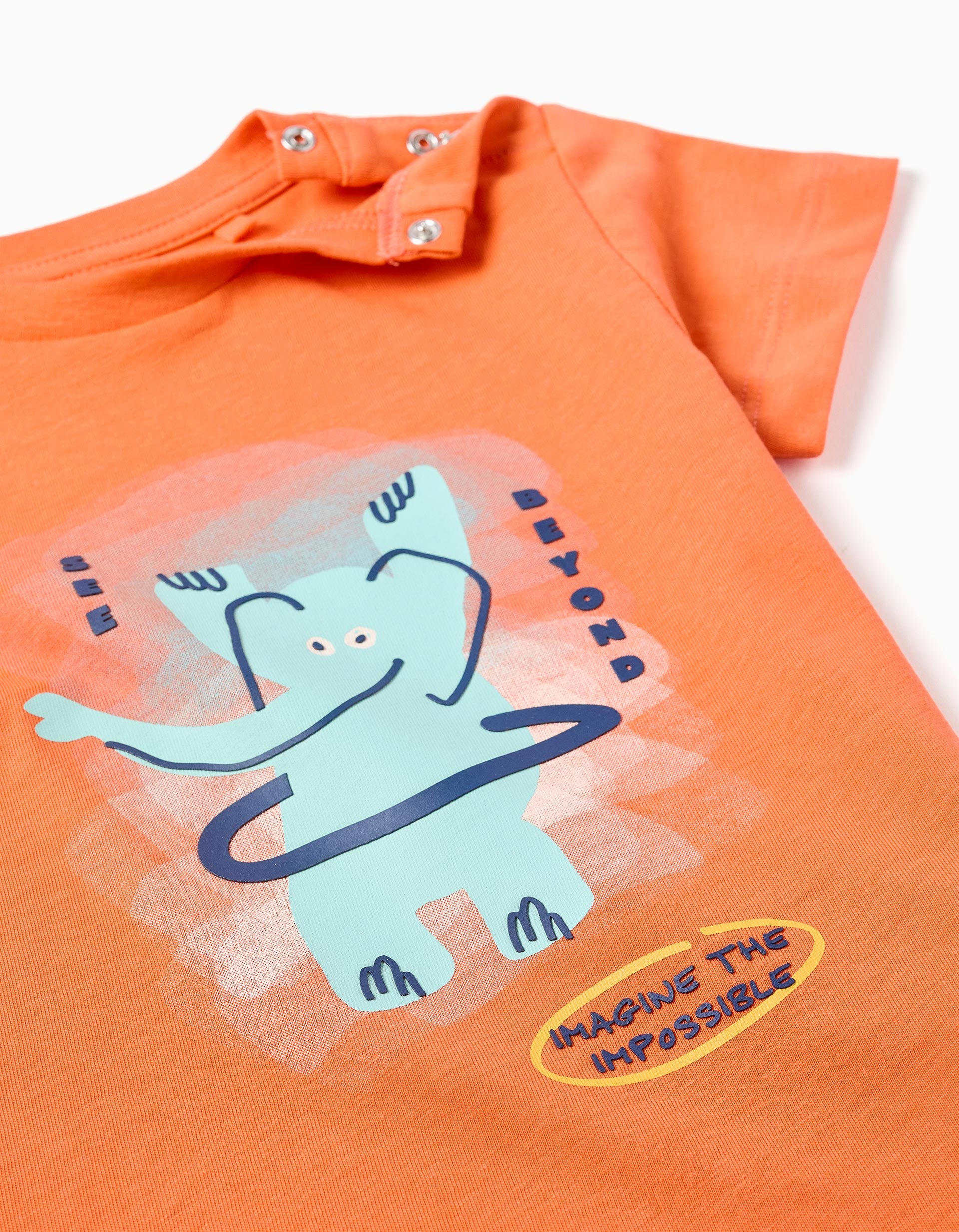T-shirt en coton avec imprimé éléphant pour bébé garçon, orange