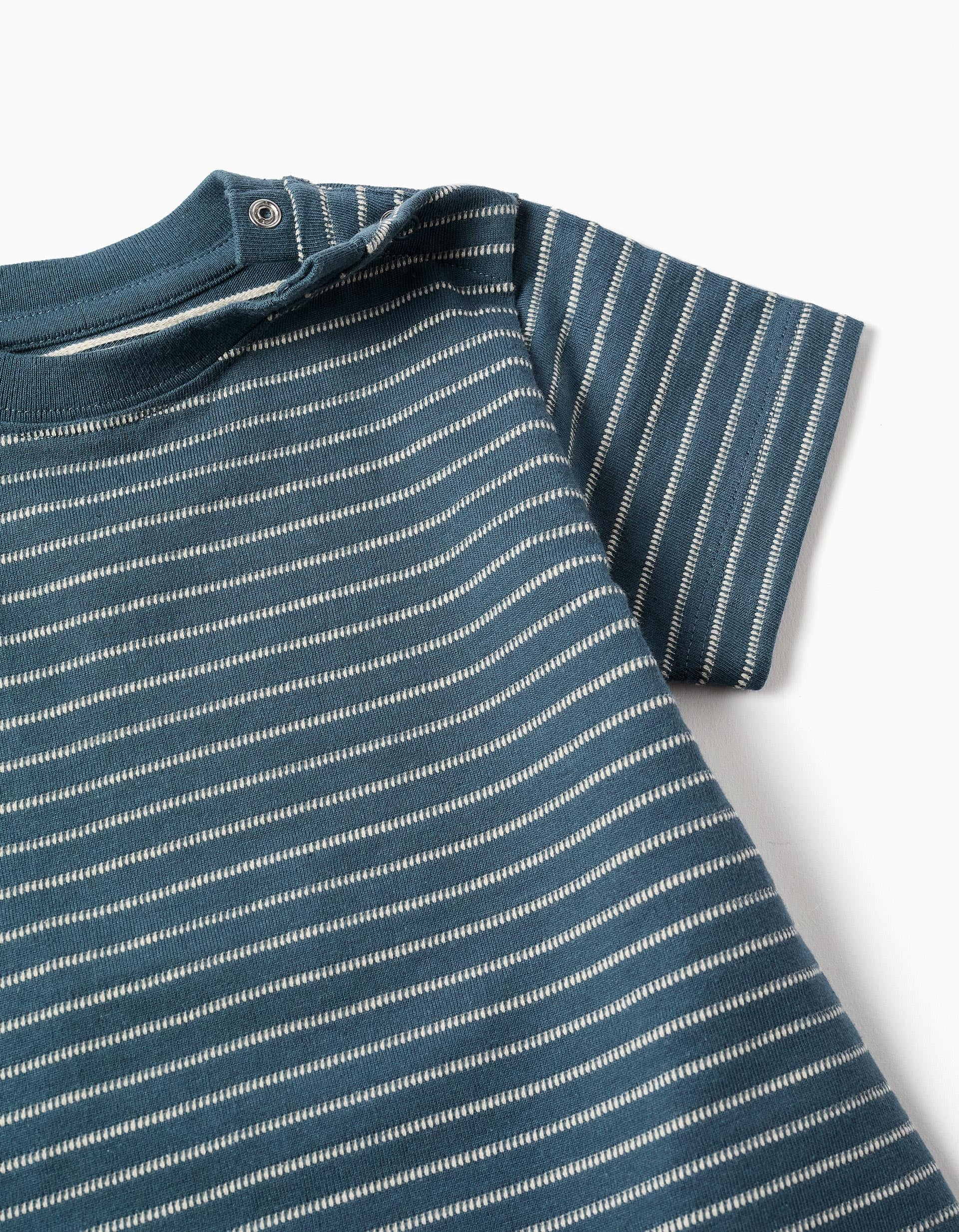 T-shirt de algodão com riscas em jacquard para bebé menino, azul/bege