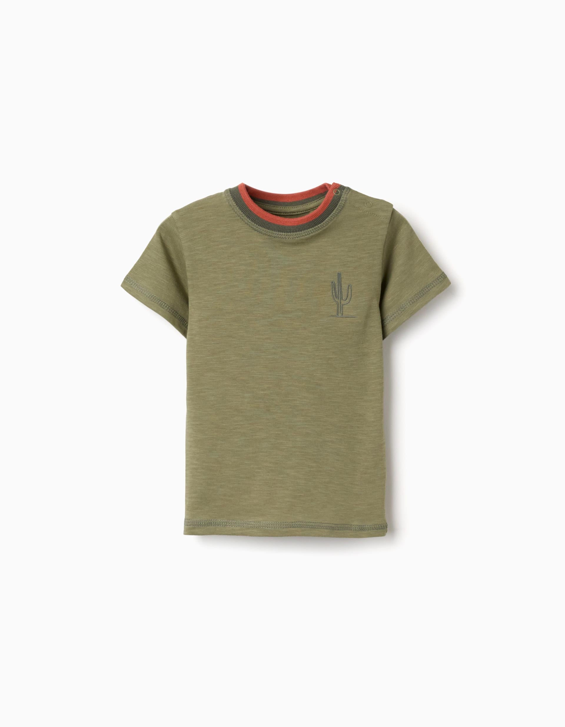 T-shirt en coton avec cactus brodé pour bébé garçon, vert foncé
