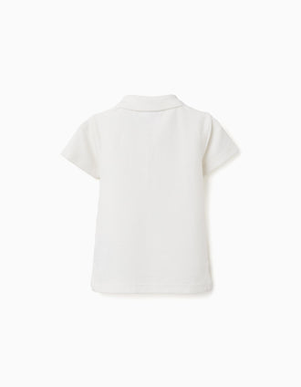 Polo de algodão canelado para bebé menino, branco