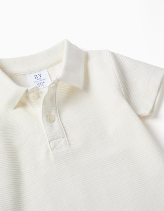 Polo de algodão canelado para bebé menino, branco