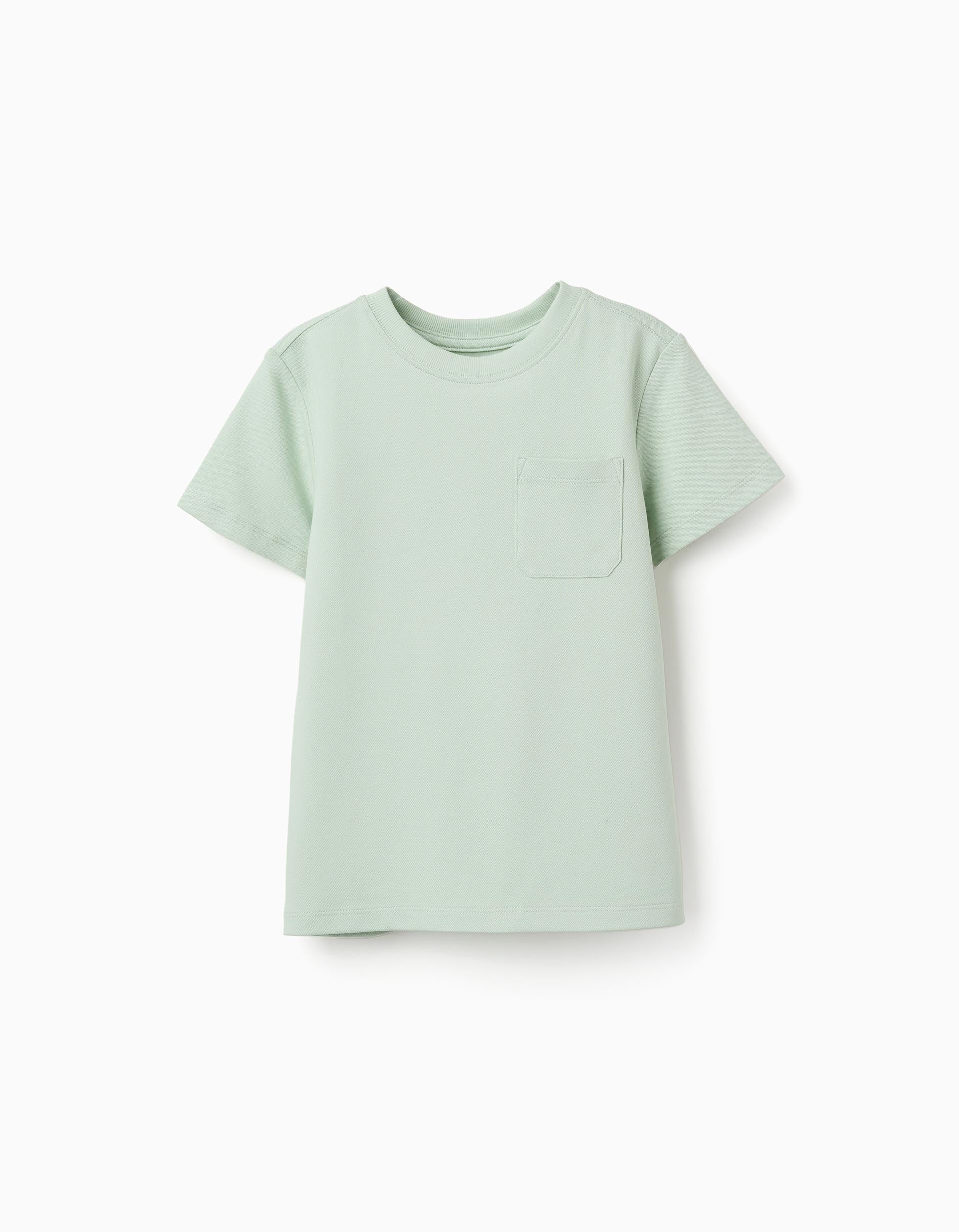 Cotton piqué T-shirt with pocket for boys, light green