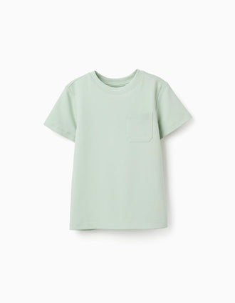 T-shirt en piqué de coton avec poche pour garçon, vert clair