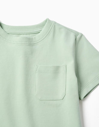 T-shirt en piqué de coton avec poche pour garçon, vert clair