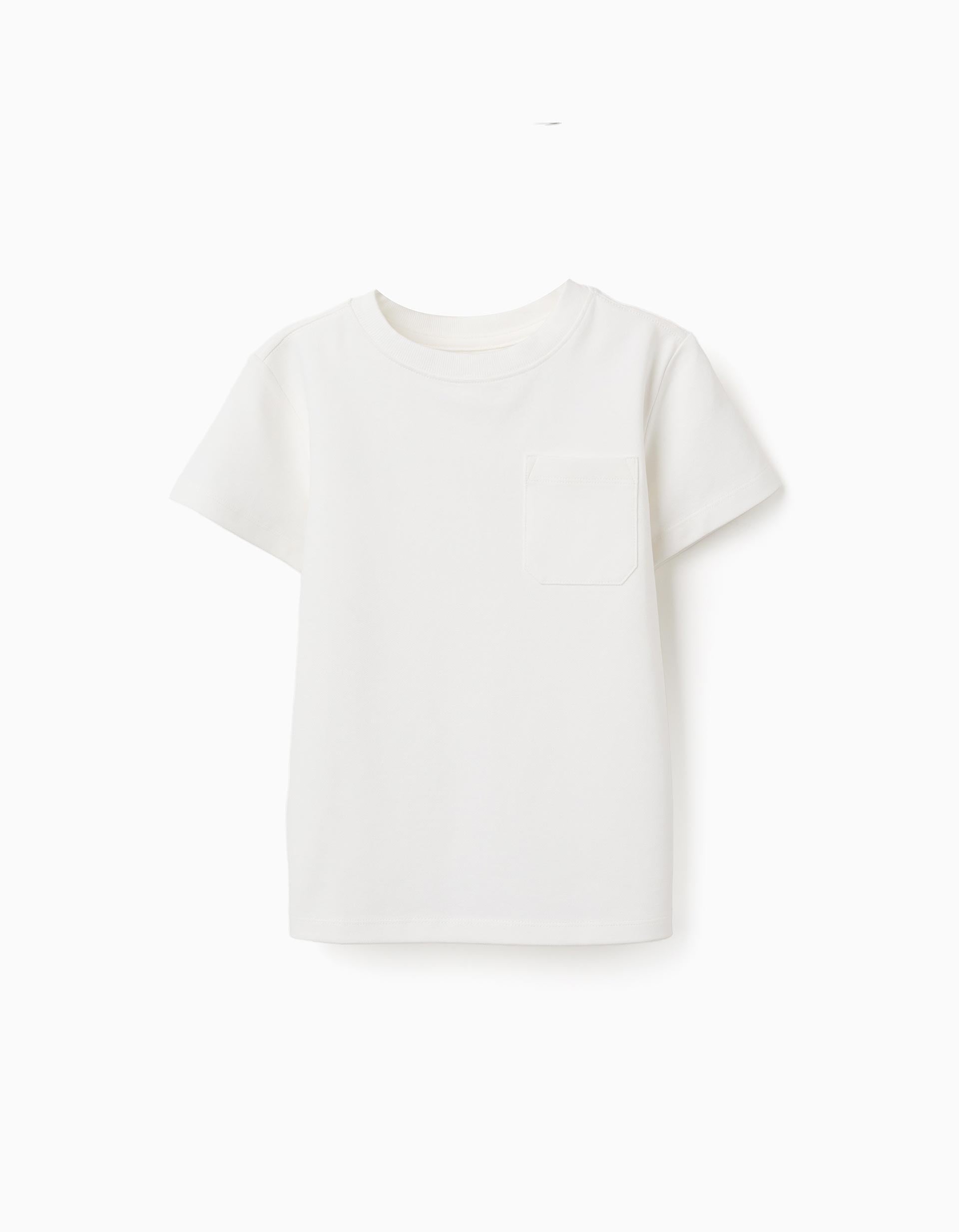 Cotton piqué T-shirt with pocket for boys, white