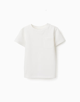 T-shirt en piqué de coton avec poche pour garçon, blanc