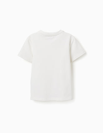 T-shirt en piqué de coton avec poche pour garçon, blanc