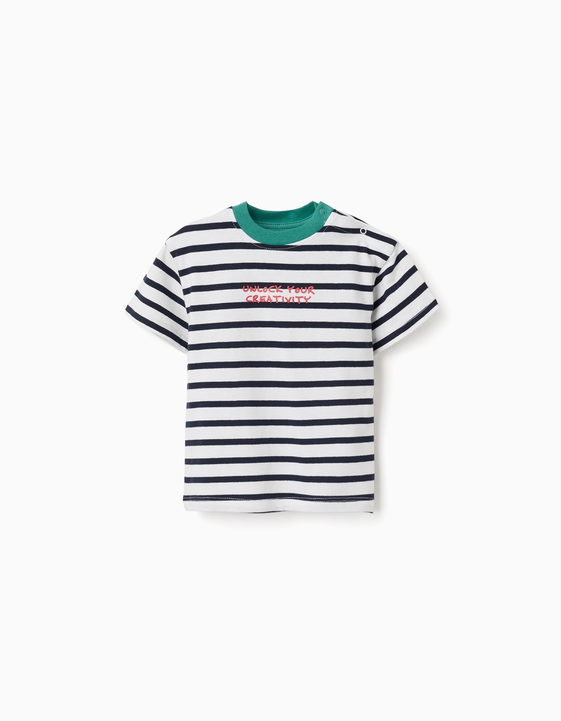 T-shirt en coton à rayures et imprimé pour bébé garçon, blanc/bleu/vert