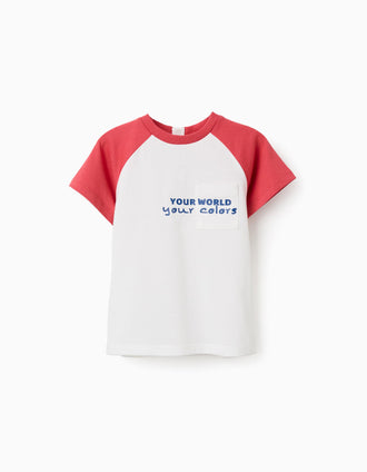 Cotton T-shirt with Colors print for baby boys, white/red
