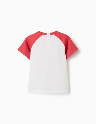 Cotton T-shirt with Colors print for baby boys, white/red