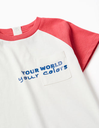 Cotton T-shirt with Colors print for baby boys, white/red