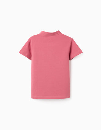 Cotton polo shirt with mao collar and pocket for boys, coral