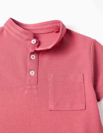 Cotton polo shirt with mao collar and pocket for boys, coral