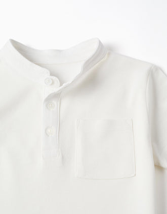 Cotton polo shirt with mao collar and pocket for boys, white