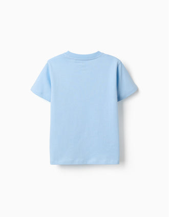 Pack of 2 cotton T-shirts with beach prints for boys, light blue/orange