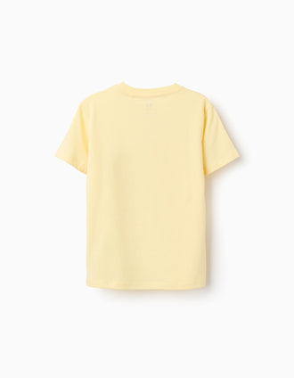 Pack of 2 cotton T-shirts with beach prints for boys, dark blue/yellow