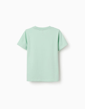 Pack of 2 cotton T-shirts with beach prints for boys, light green/white