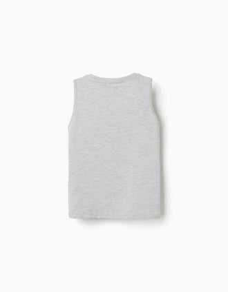 Pack of 2 cotton tank tops with beach prints for boys, grey/blue