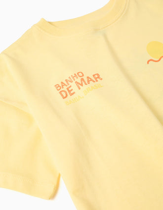 Cotton T-shirt with Banho de Mar print for boys, yellow