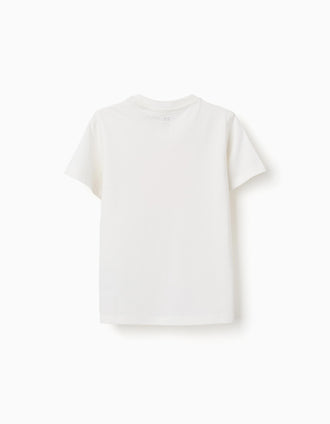 Cotton T-shirt with Sou do Sol print for boys, white/orange