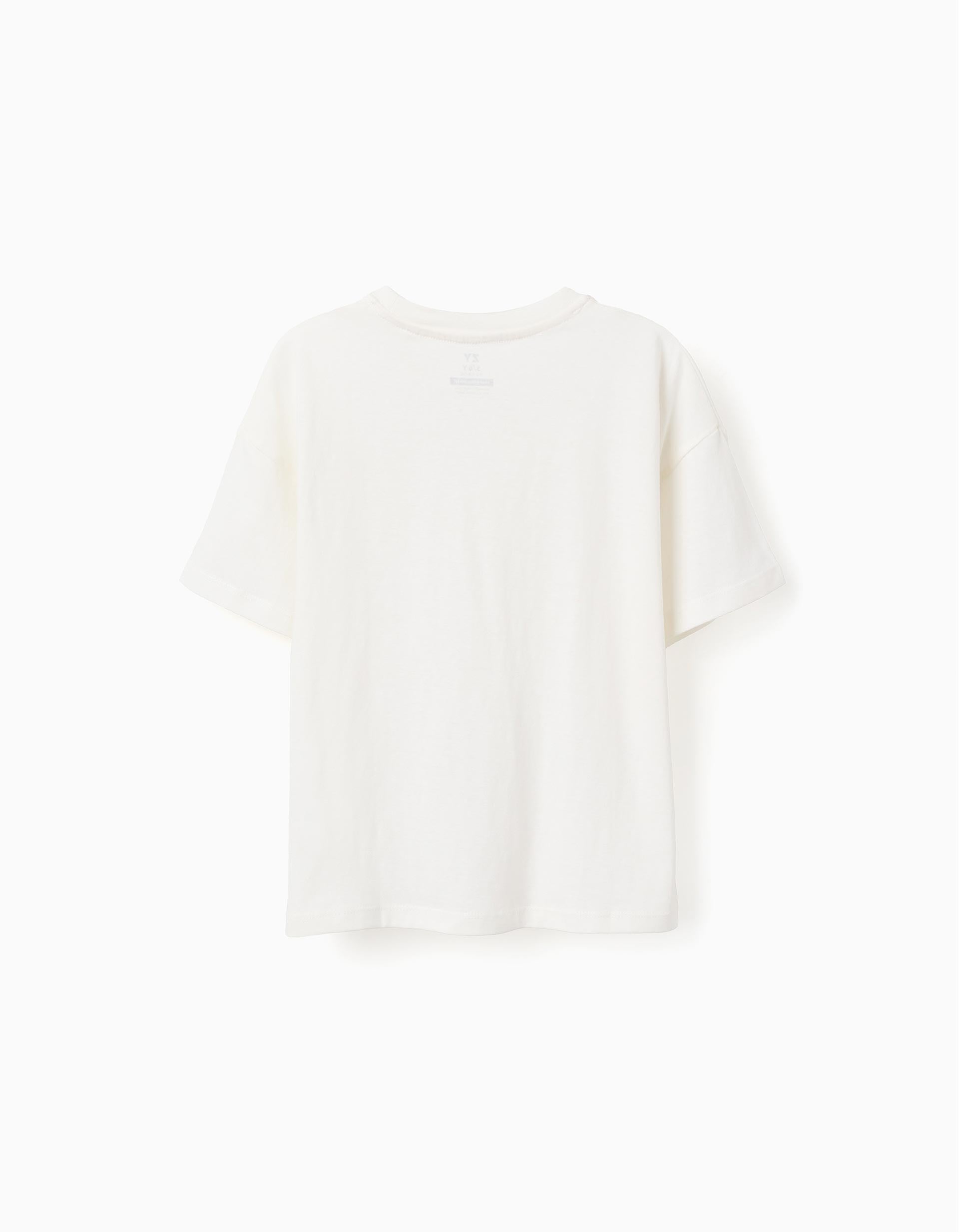 Camiseta de algodón con estampado Sou do Sol para niño, blanco