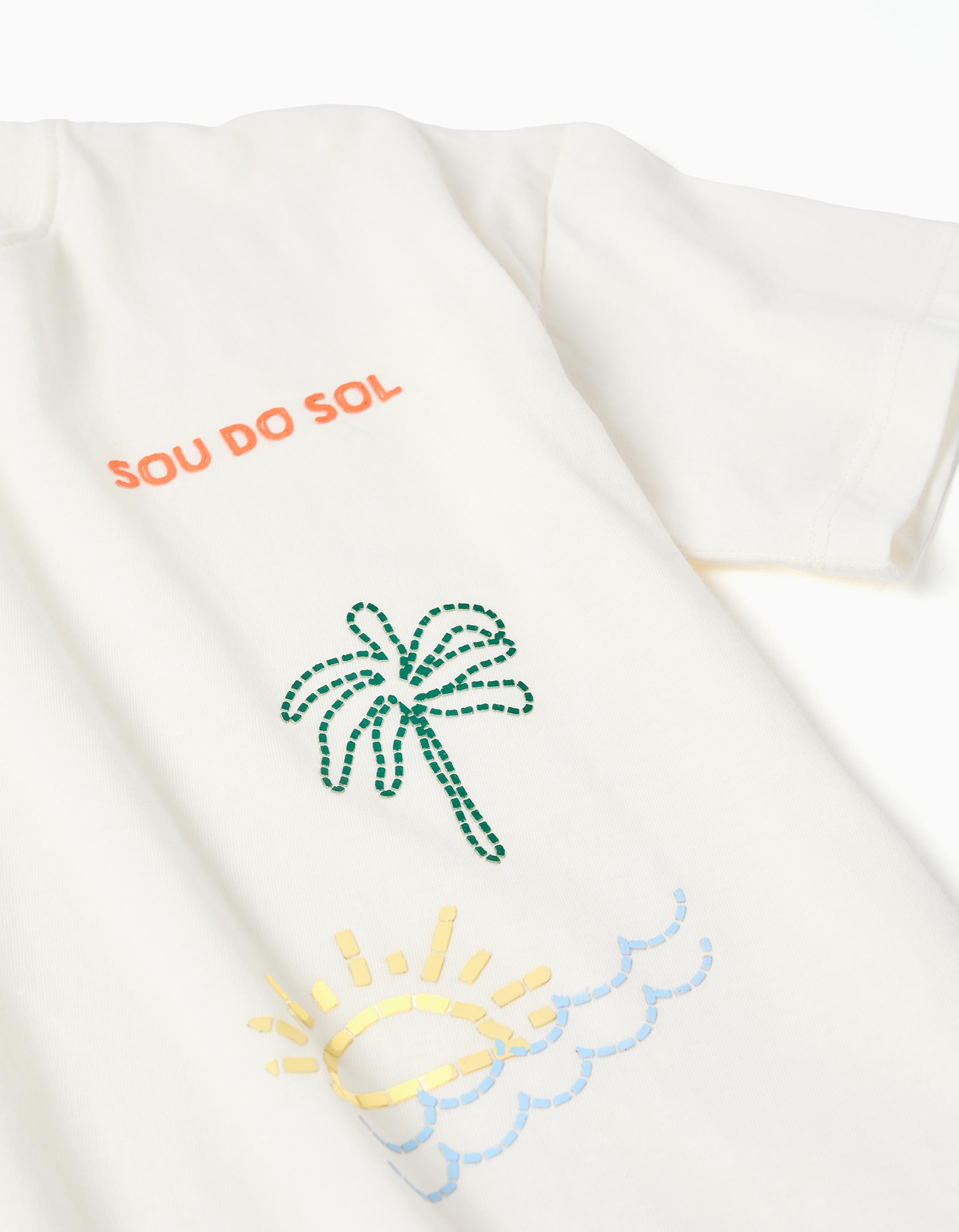 Camiseta de algodón con estampado Sou do Sol para niño, blanco