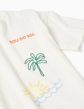 Camiseta de algodón con estampado Sou do Sol para niño, blanco