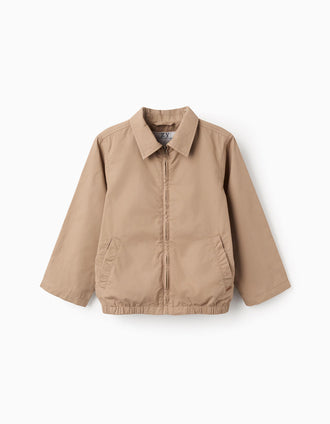 Cazadora de sarga de algodón con bolsillos para niño, beige oscuro