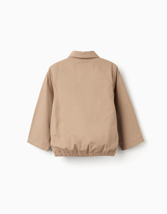 Cazadora de sarga de algodón con bolsillos para niño, beige oscuro