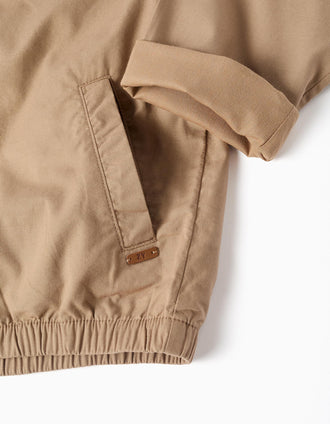 Cazadora de sarga de algodón con bolsillos para niño, beige oscuro