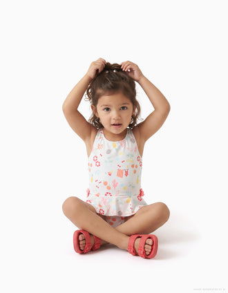 Maillot de bain avec motif de plage et doublure pour bébé fille, blanc