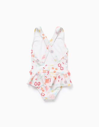 Maillot de bain avec motif de plage et doublure pour bébé fille, blanc