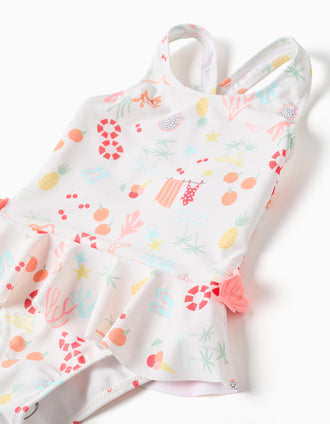 Maillot de bain avec motif de plage et doublure pour bébé fille, blanc