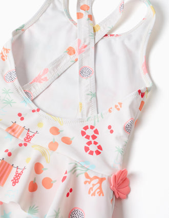 Maillot de bain avec motif de plage et doublure pour bébé fille, blanc