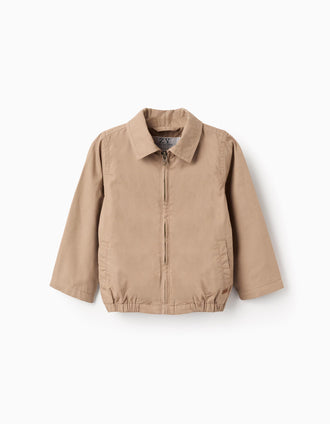 Cazadora de sarga de algodón con bolsillos para bebé niño, beige oscuro