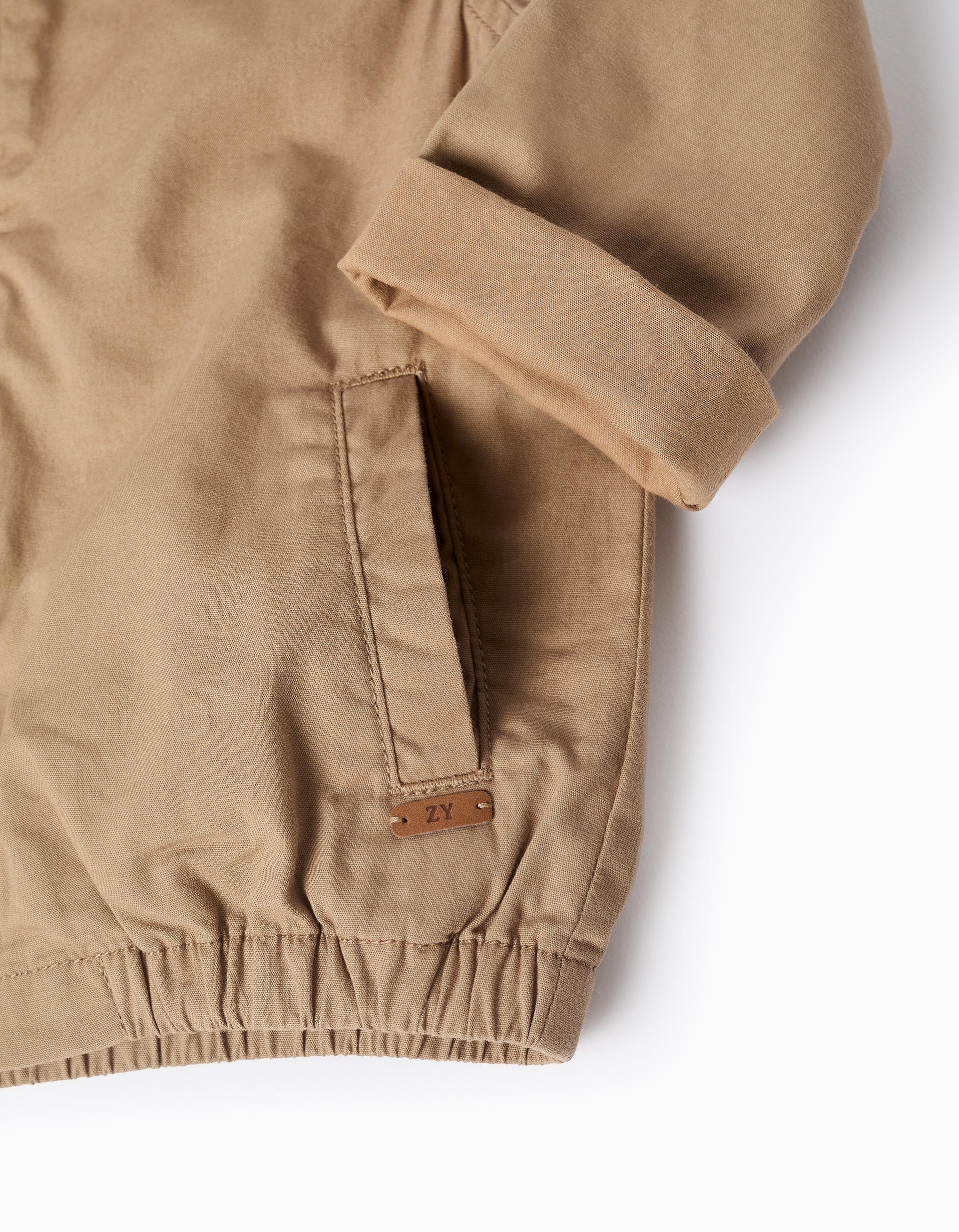 Cazadora de sarga de algodón con bolsillos para bebé niño, beige oscuro