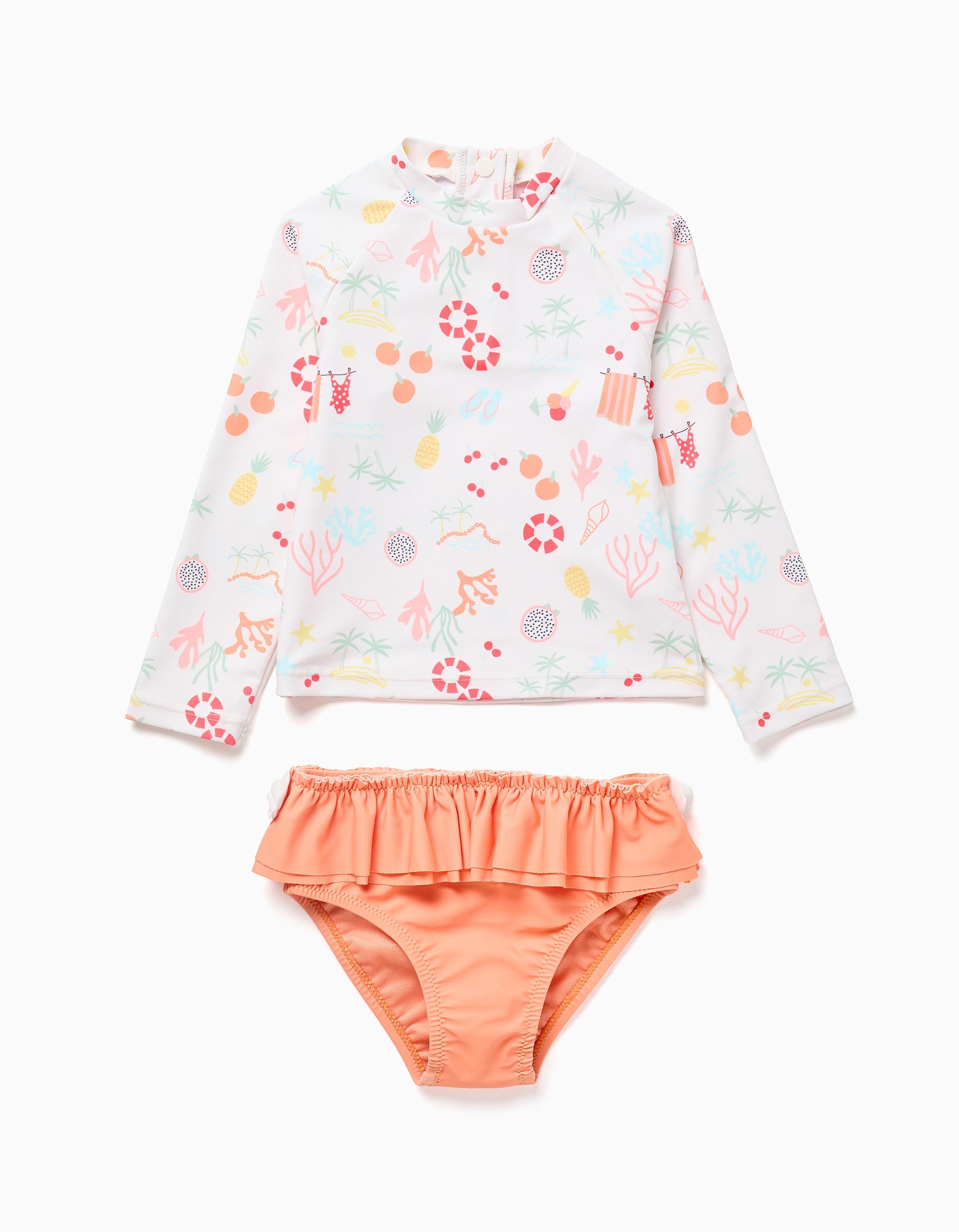 Ensemble de bain à protection UV 80 pour bébé et fille, blanc/orange