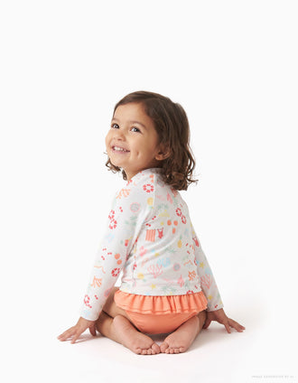 Ensemble de bain à protection UV 40+ pour bébé et fille, blanc/orange