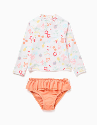 Ensemble de bain à protection UV 40+ pour bébé et fille, blanc/orange