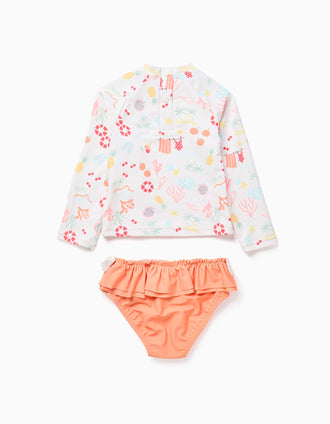 Ensemble de bain à protection UV 40+ pour bébé et fille, blanc/orange